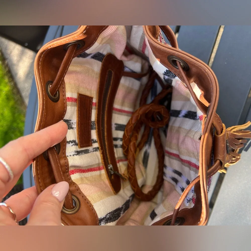 Nena & Co. OOAK Small Bucket Bag with Cafe Leather Trim and Tassel - Picture 3 of 3